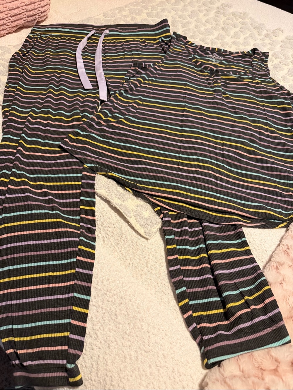 torrid Black Ribbed Pajama Set with Pastel Stripes